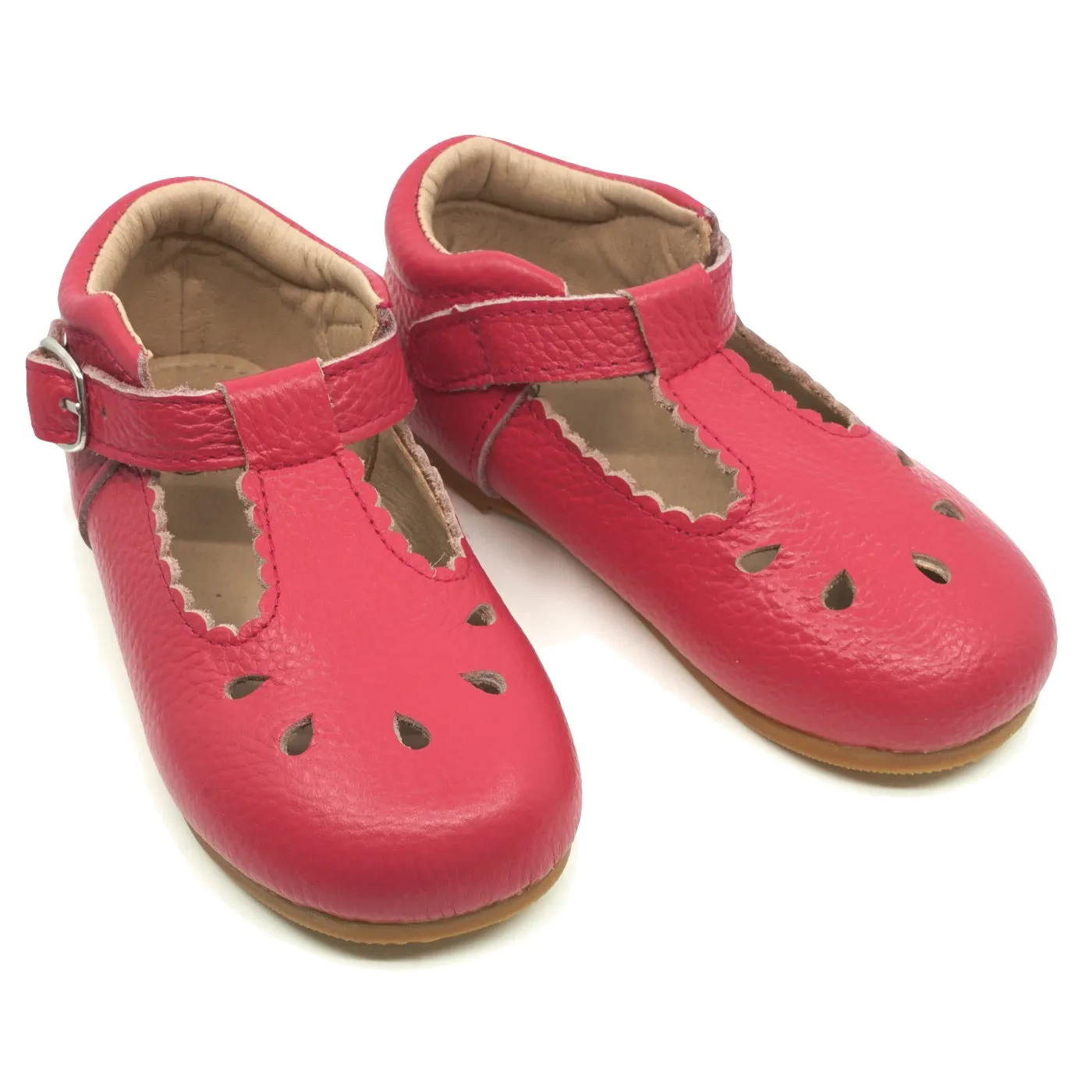 Callista Leather T-Strap Shoe Fushcia