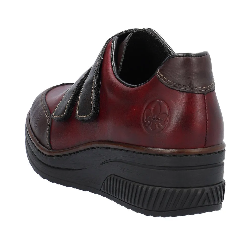Rieker 48750-35 Ladies Red Combi Leather Touch Fastening Shoes