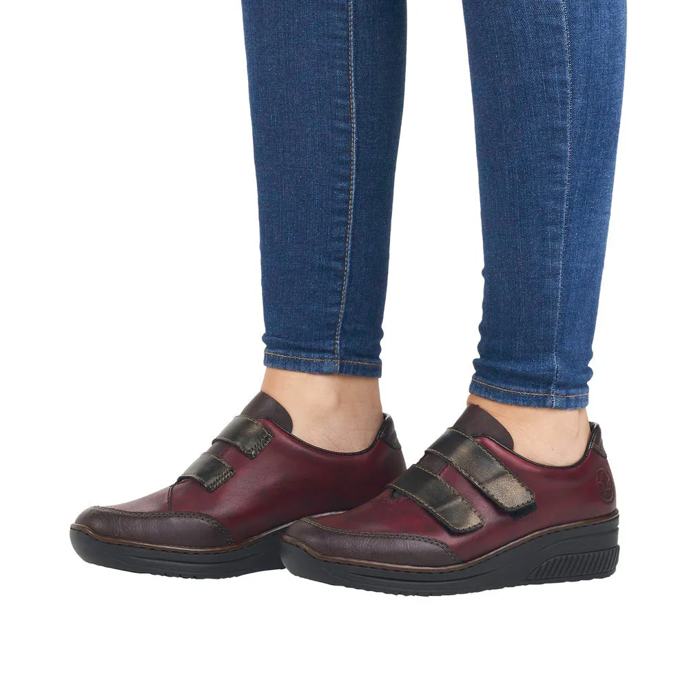 Rieker 48750-35 Ladies Red Combi Leather Touch Fastening Shoes